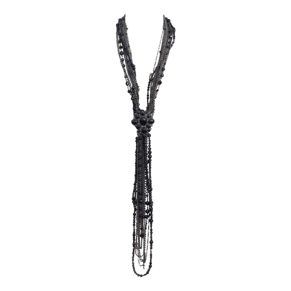 Chanel Black Multi Chain/Beaded Strand Necklace
